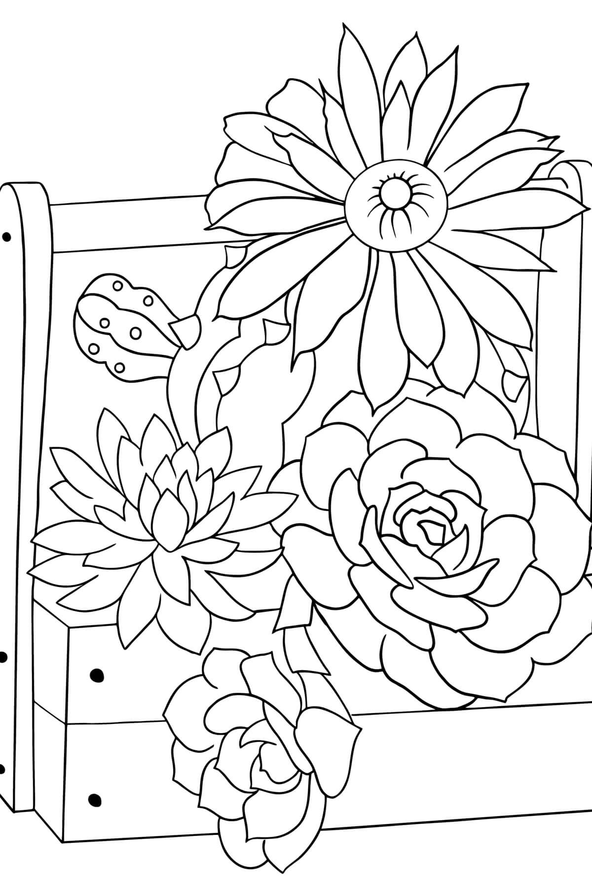 Dibujo de Cuatro Flores de Cacto para Colorear y Imprimir