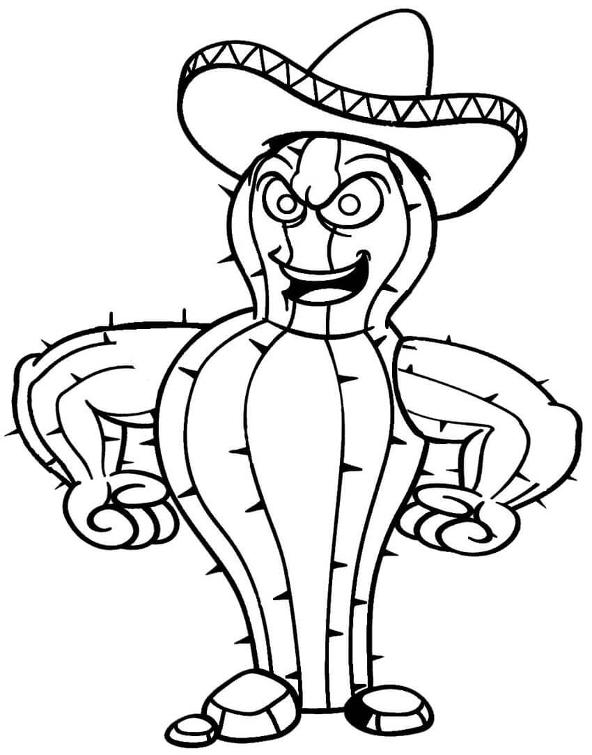 Dibujo de Gracioso Cactus para Colorear y Imprimir