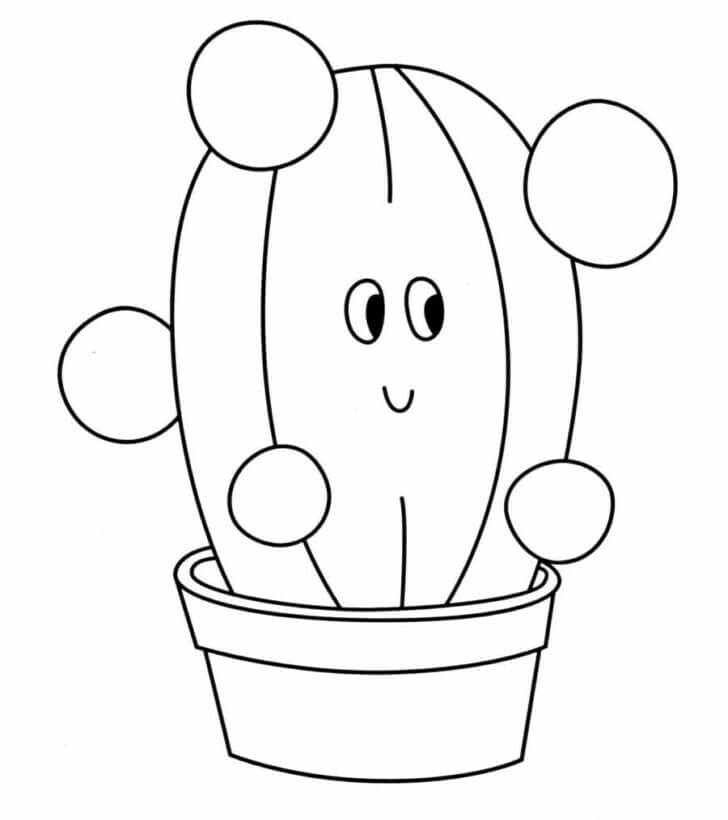 Dibujo de Gran Cactus En Maceta para Colorear y Imprimir