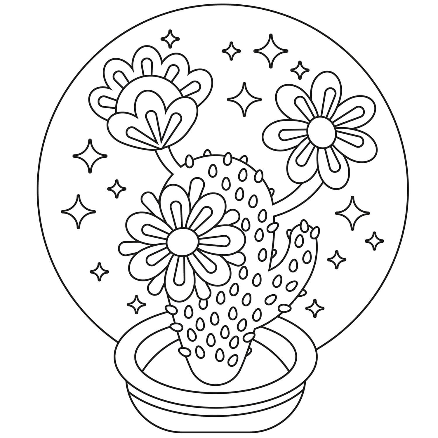 Dibujo de Hermoso Cactus para Colorear y Imprimir