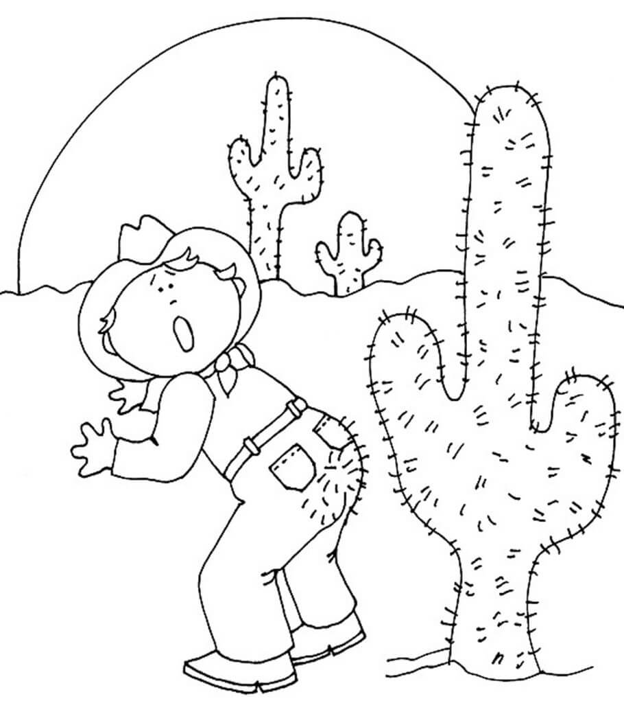Dibujo de Hombre Apunalado por Un Cactus para Colorear y Imprimir