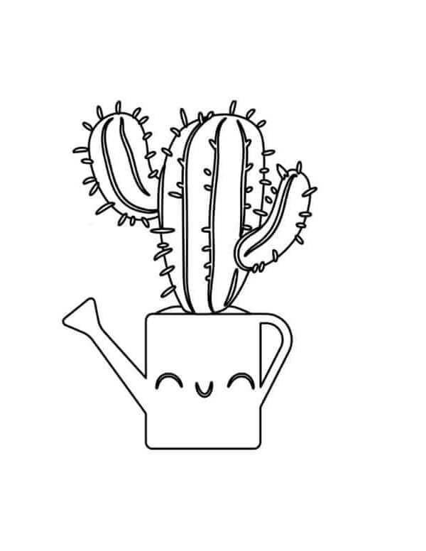 Dibujo de Lindo Cactus En Maceta para Colorear y Imprimir