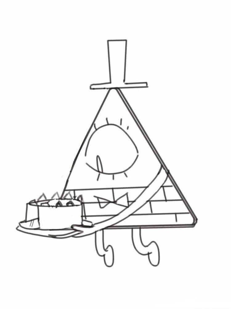Dibujo de Bill Cipher Sosteniendo Pastel de Cumpleaños para Colorear y Imprimir