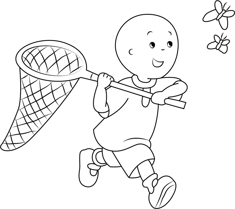 Dibujo de Caillou Atrapando Mariposas para Colorear y Imprimir