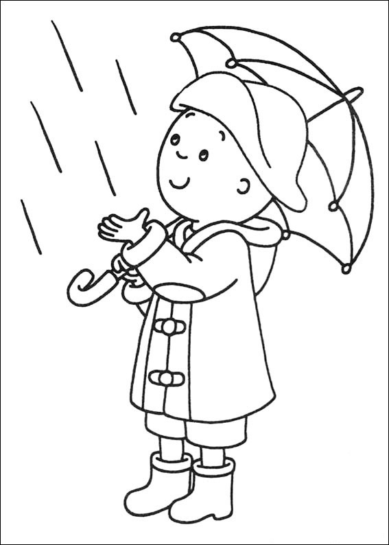 Dibujo de Caillou Bajo La Lluvia para Colorear y Imprimir
