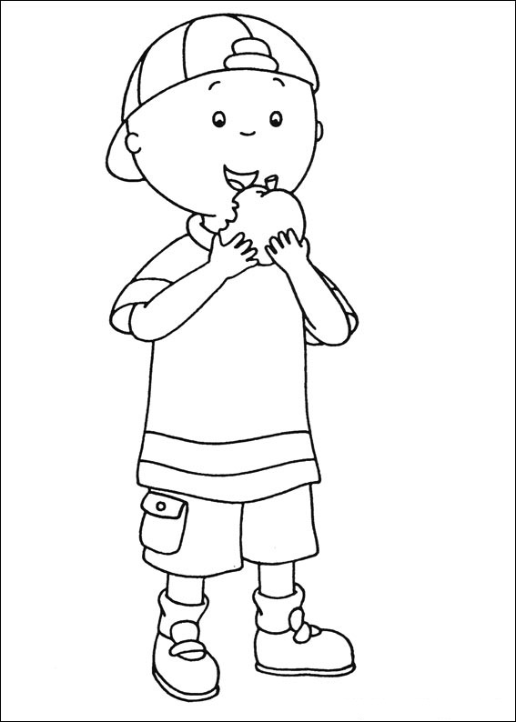 Dibujo de Caillou Comiendo Manzana para Colorear y Imprimir