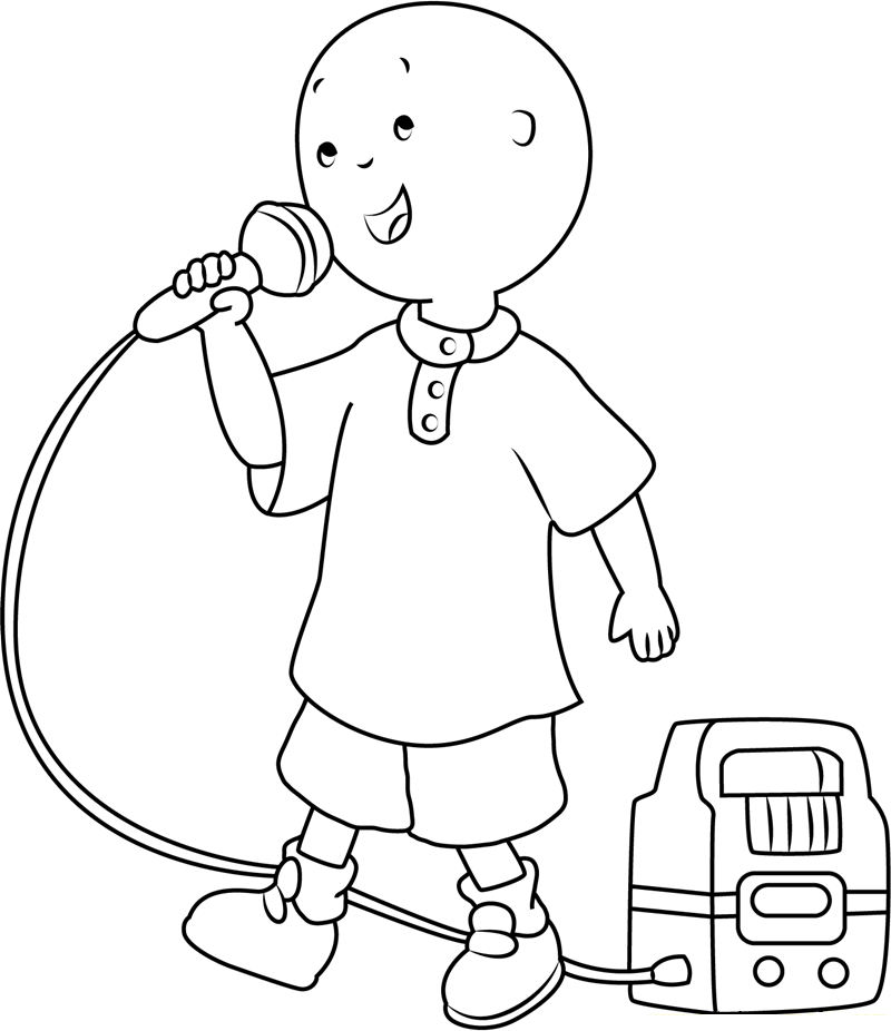 Dibujo de Caillou Está Cantando para Colorear y Imprimir