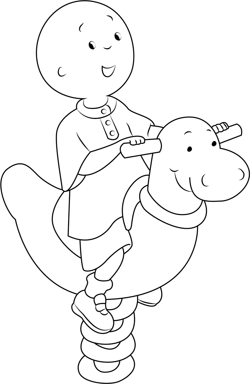 Dibujo de Caillou Jugando Jinete de Primavera para Colorear y Imprimir