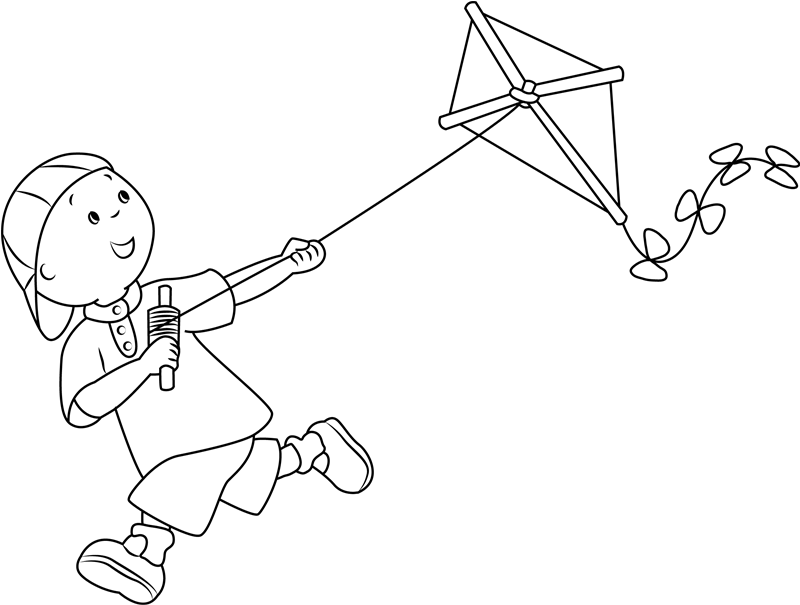 Dibujo de Caillou Volando Una Cometa para Colorear y Imprimir