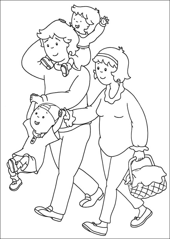 Dibujo de Familia Caillou Pasando El Rato para Colorear y Imprimir