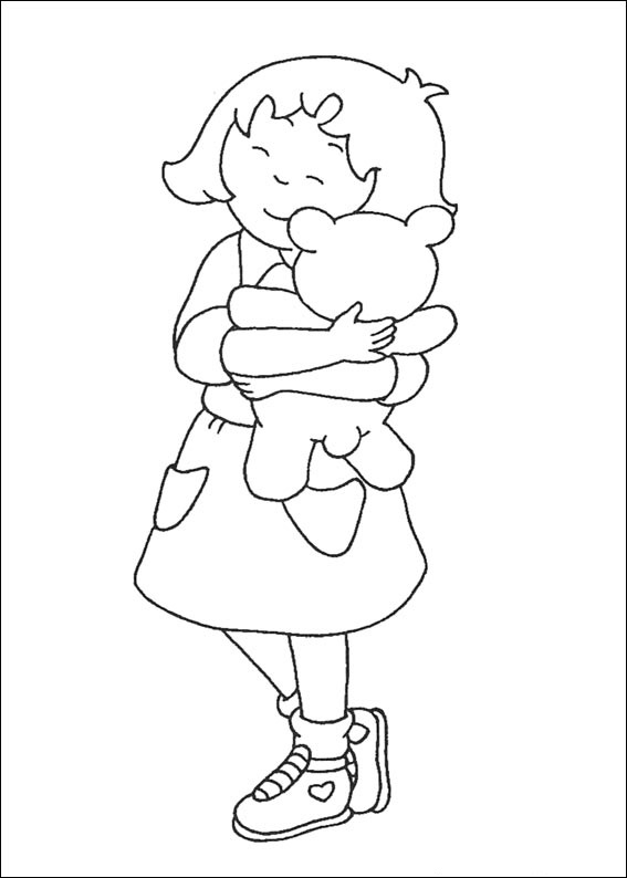 Dibujo de Sarah Abrazando a Teddy para Colorear y Imprimir