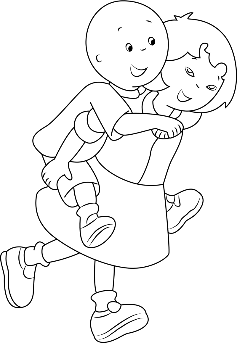 Dibujo de Sarah Llevando a Caillou a Cuestas para Colorear y Imprimir