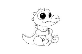 Dibujo de Cocodrilo Chibi Sentado para Colorear y Imprimir