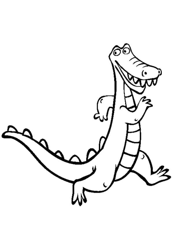 Dibujo de Cocodrilo de Dibujos Animados Caminando para Colorear y Imprimir
