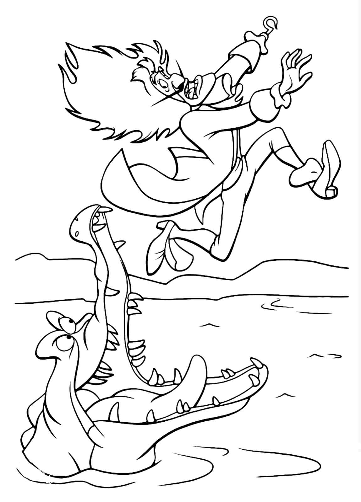 Dibujo de Cocodrilo Muerde El Capitán Hook para Colorear y Imprimir