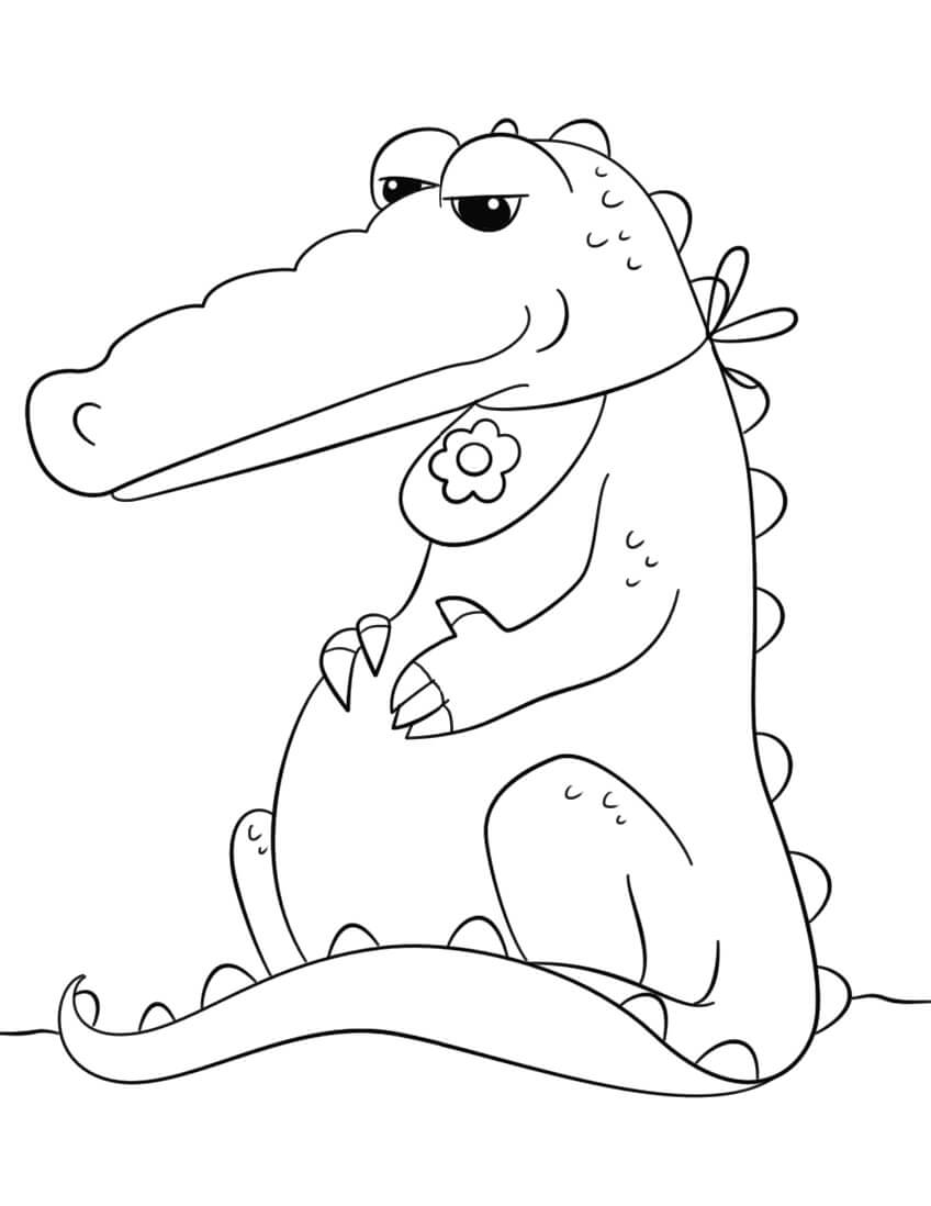 Dibujo de Cocodrilo Sentado para Colorear y Imprimir