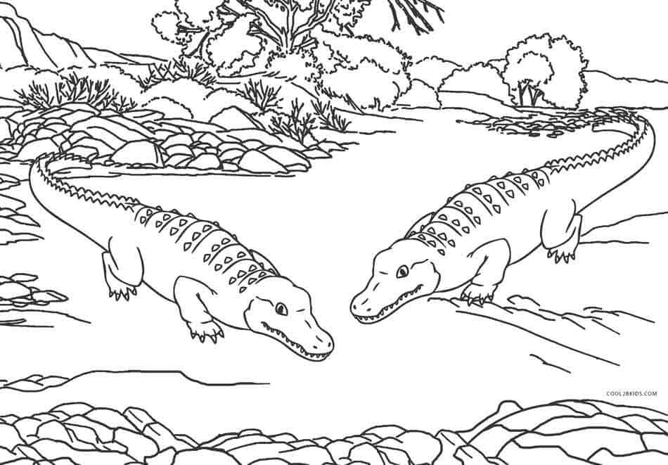 Dibujo de dos Cocodrilo para Colorear y Imprimir