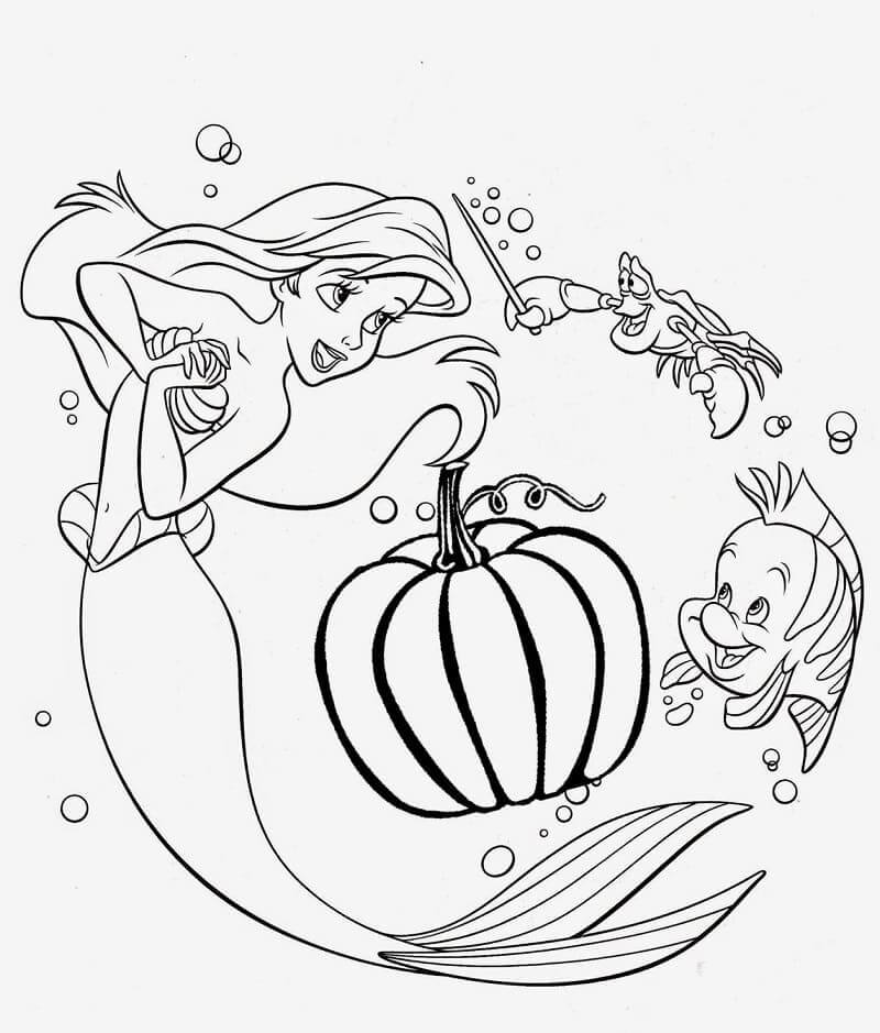 dibujo ariel y calabaza para colorear
