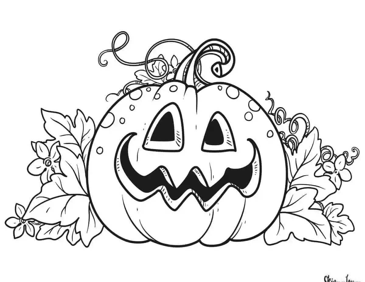 dibujo calabaza con hoja para colorear