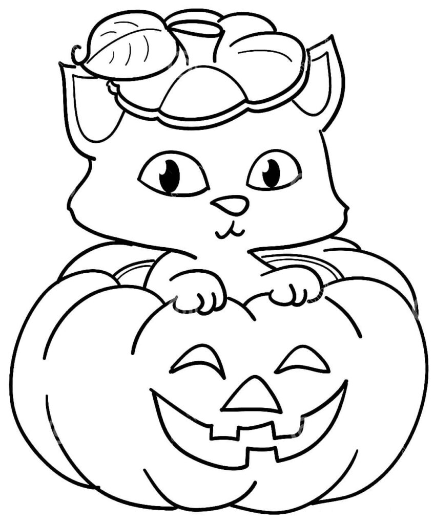 Dibujo Gato En Calabaza Para Colorear