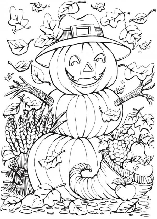 dibujo hombre de paja de calabaza para colorear