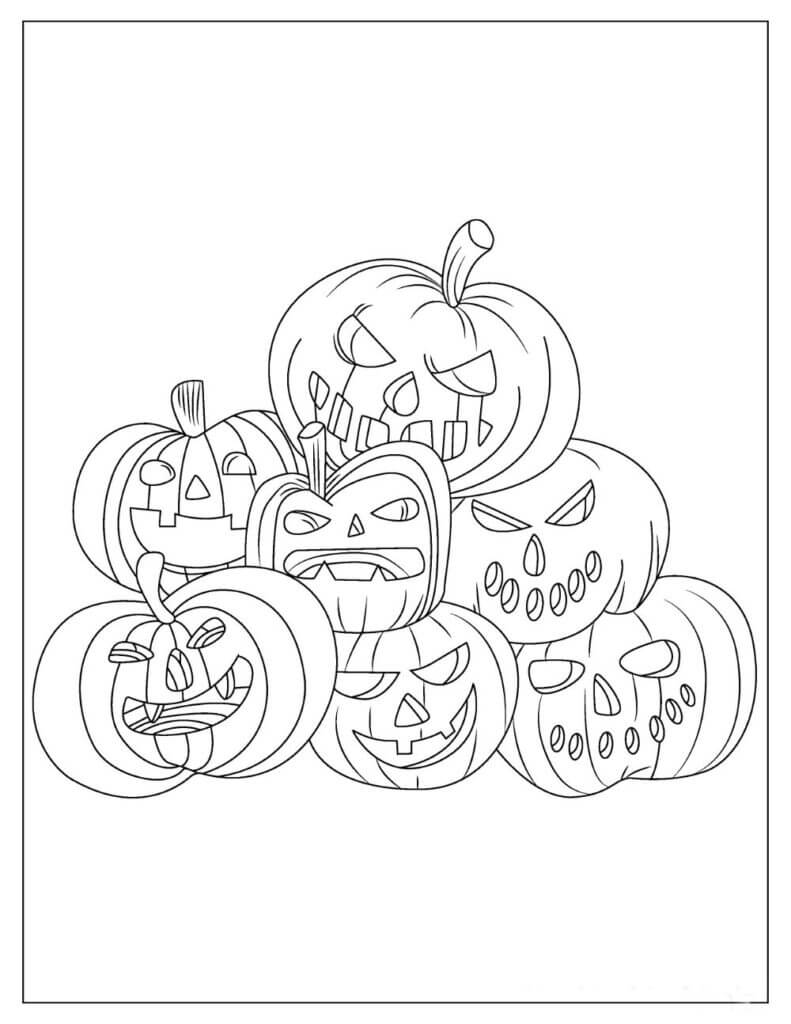dibujo siete calabazas para colorear
