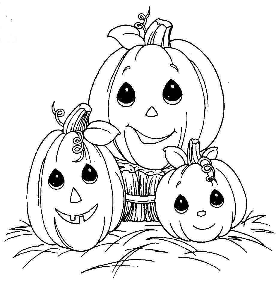 dibujo sonriendo tres calabazas para colorear