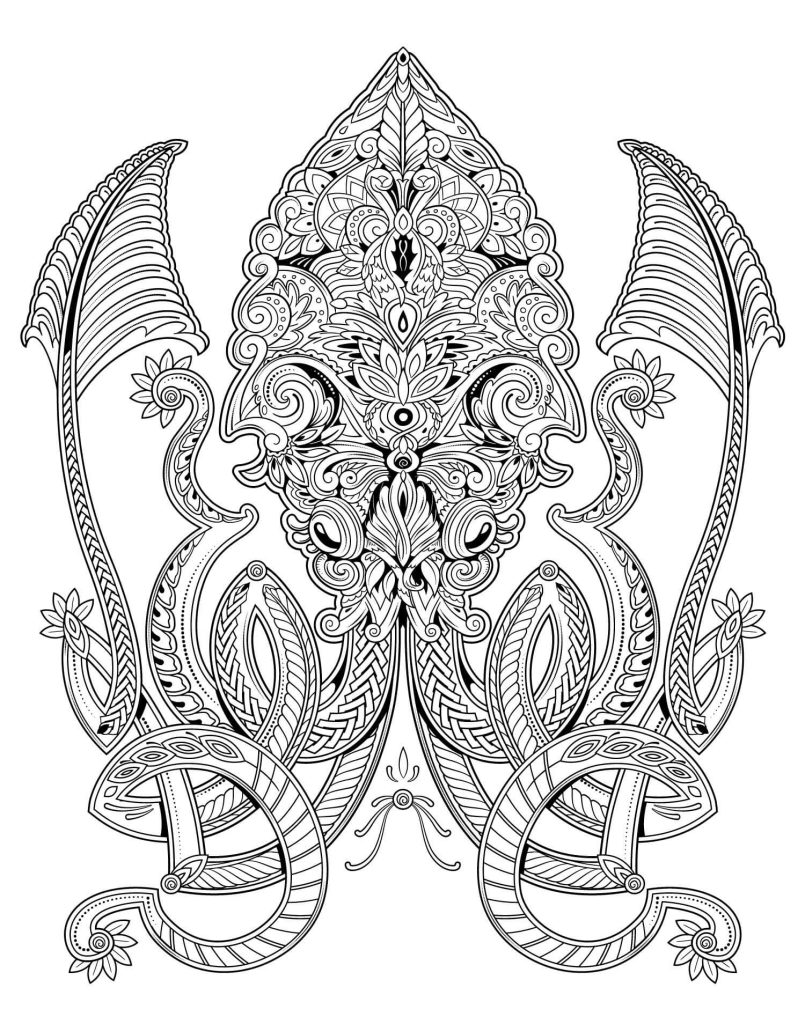 Dibujo de Calamar Adulto para Colorear y Imprimir