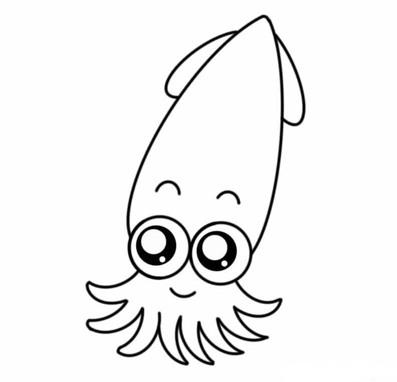 Dibujo de Calamar Bebé Sonriendo para Colorear y Imprimir