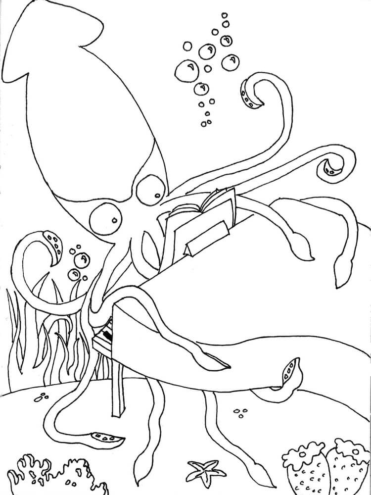 Dibujo de Calamar de Dibujos Animados para Colorear y Imprimir