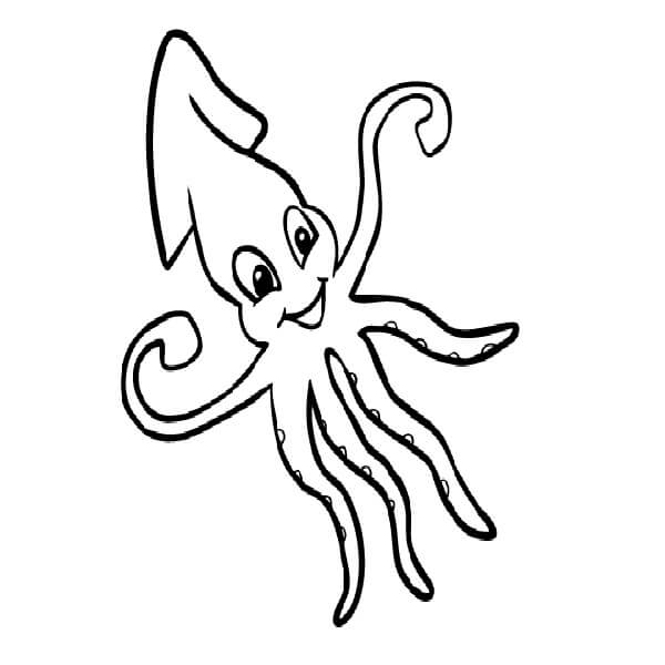 Dibujo de Calamar Divertido para Colorear y Imprimir