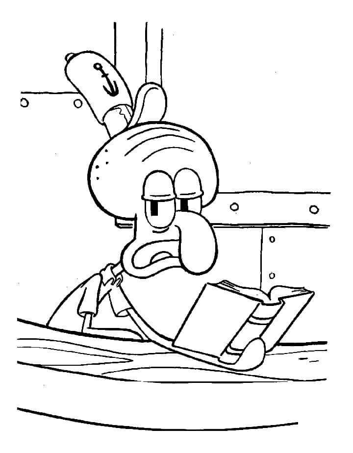 Dibujo de Lectura de Tentáculos de Calamardo para Colorear y Imprimir