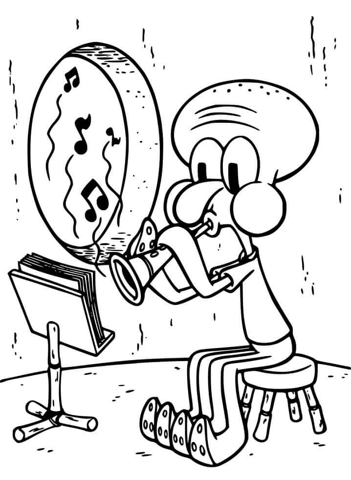 Dibujo de Tentáculos de Calamardo Con Música para Colorear y Imprimir
