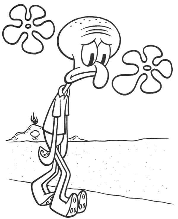 Dibujo de Tentáculos de Calamardo Triste para Colorear y Imprimir