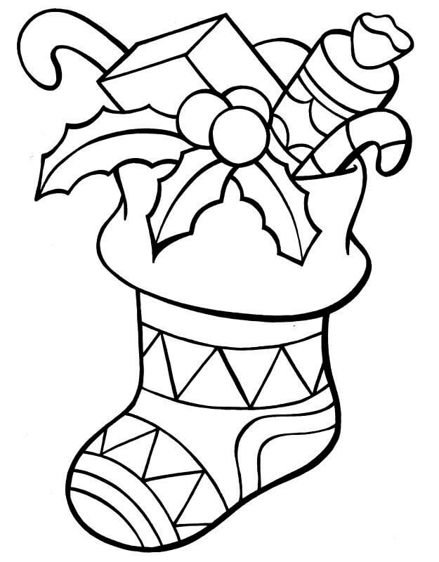 Dibujo de Calcetín de Navidad para Colorear y Imprimir