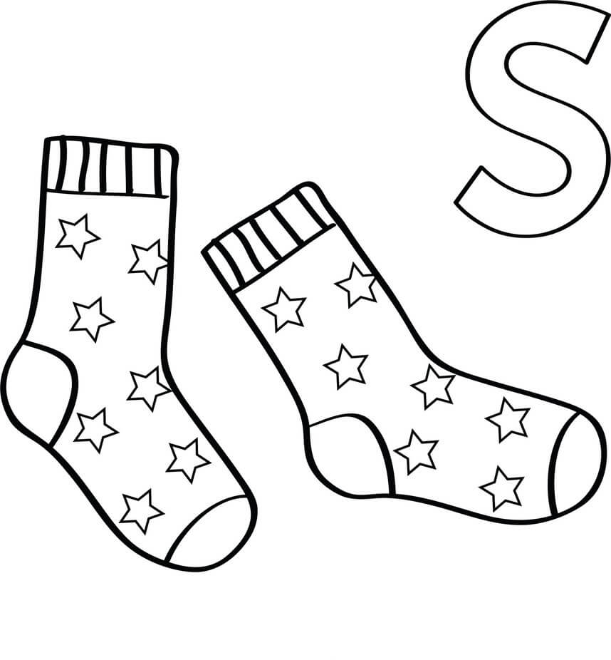 Dibujo de Calcetines y Letra S para Colorear y Imprimir