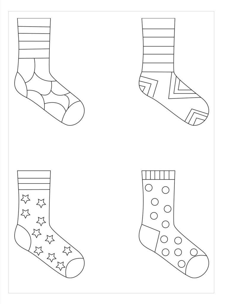 Dibujo de Cuatro Calcetines para Colorear y Imprimir
