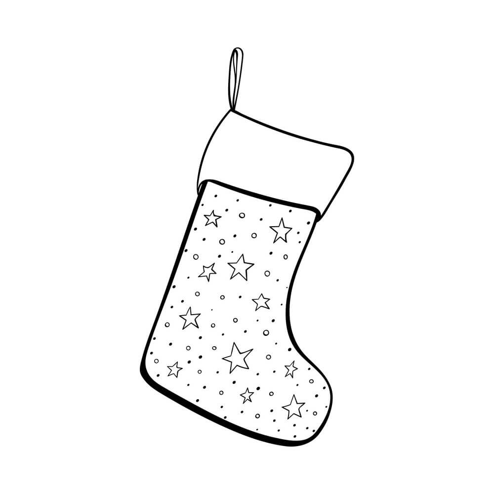 Dibujo de Lindo Calcetín de Navidad para Colorear y Imprimir