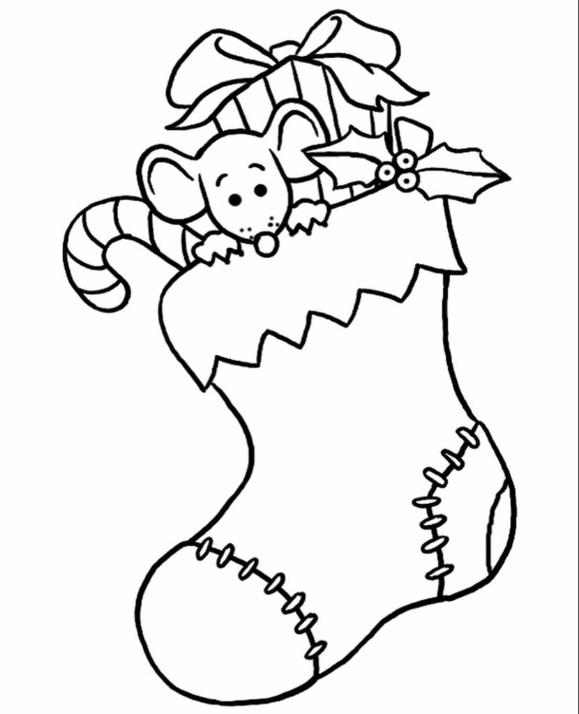 Dibujo de Un Gran Calcetín Con Navidad para Colorear y Imprimir