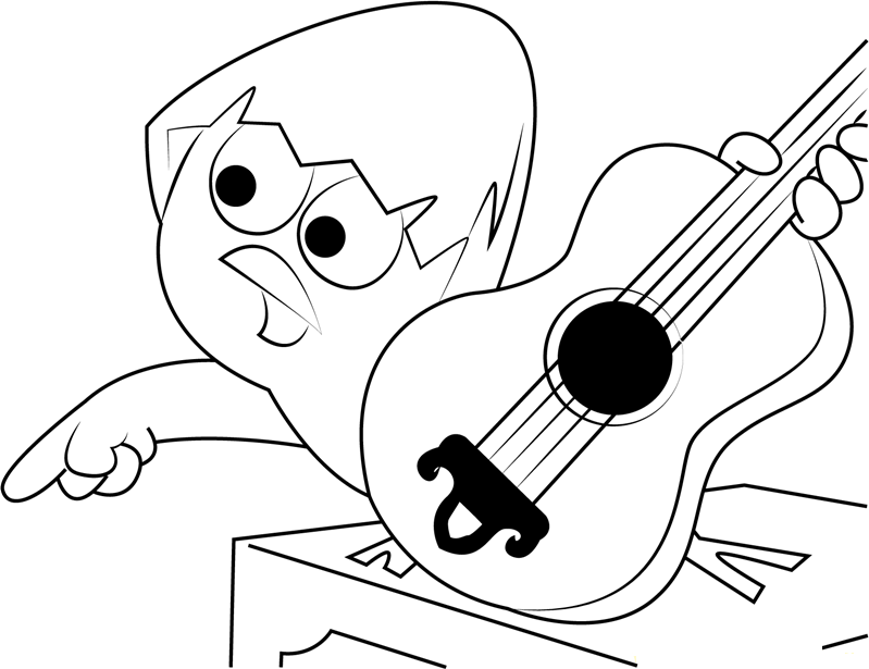 Dibujo de Calimero Tocando La Guitarra para Colorear y Imprimir