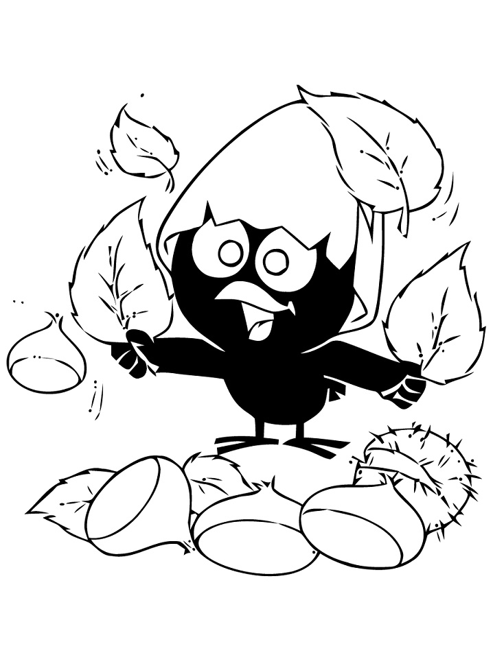 Dibujo de Calimero y Hojas para Colorear y Imprimir