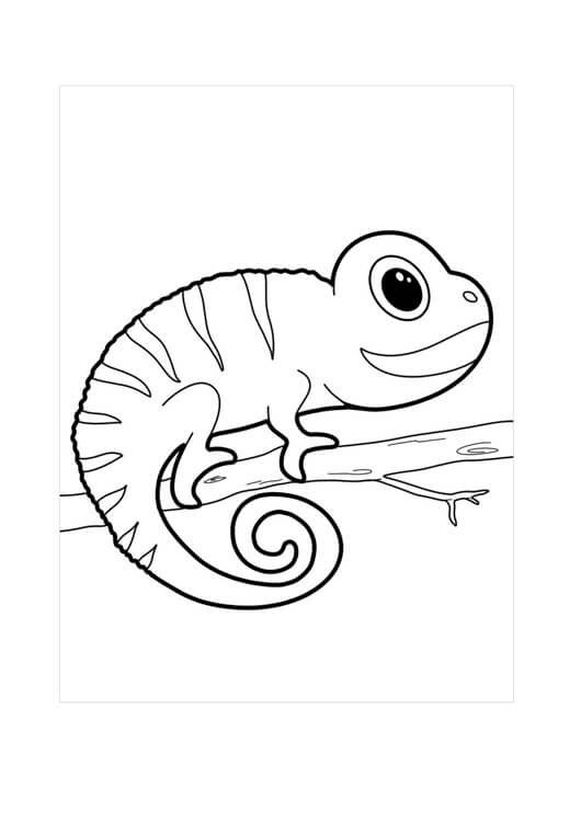 Dibujo de Camaleón Bebé En Rama de Árbol para Colorear y Imprimir