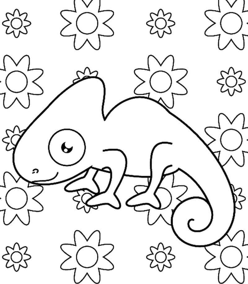 Dibujo de Camaleón de Dibujos Animados para Colorear y Imprimir