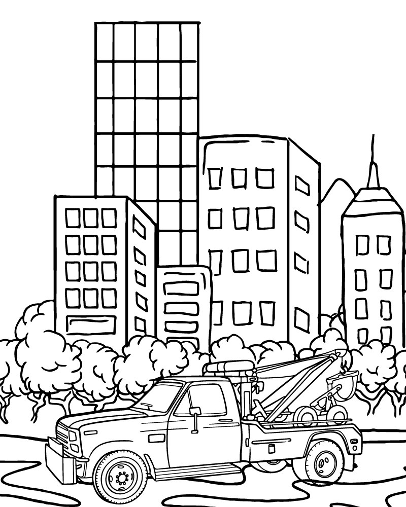 Dibujo de Tow Truck In The City Coloring Pages para Colorear y Imprimir