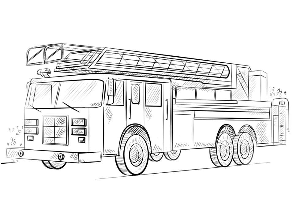 dibujo camion de bomberos con escalera imprimir y colorear