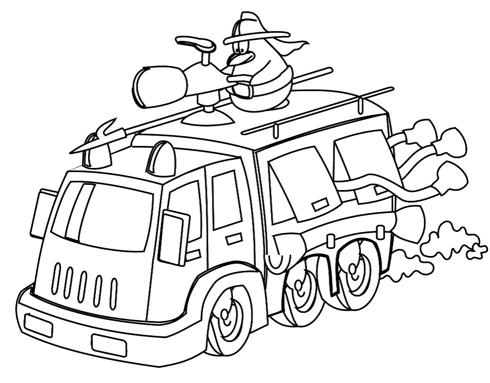 dibujo camion de bomberos de dibujos animados imprimir y colorear
