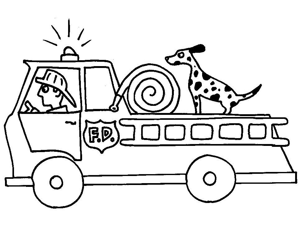 dibujo perro en camion de bomberos imprimir y colorear