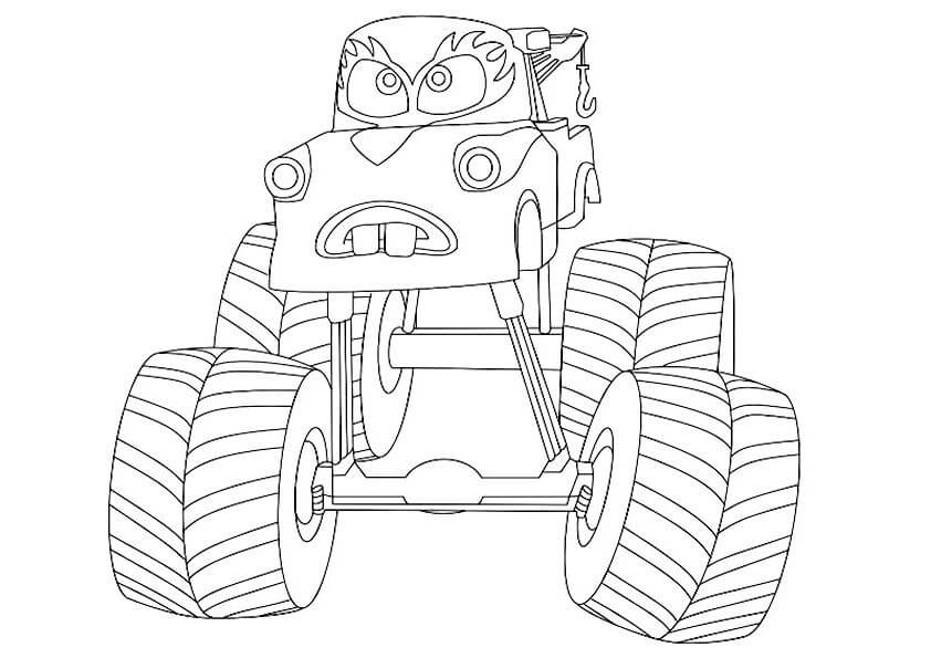 Dibujo de Camión Monstruo de Dibujos Animados para Colorear y Imprimir