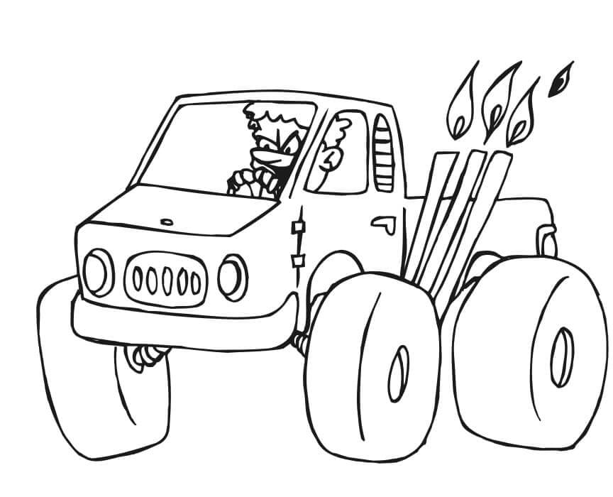 Dibujo de Conductor de Camión Monstruo Enojado para Colorear y Imprimir
