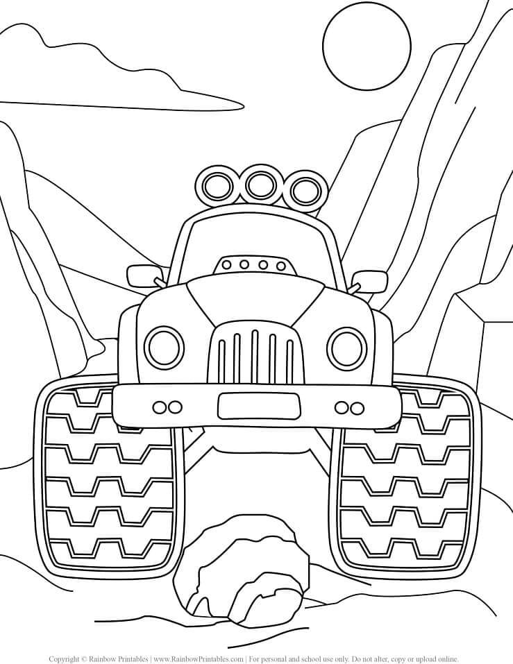 Dibujo de Desierto de Camión Monstruo para Colorear y Imprimir